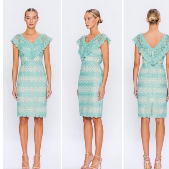 CHAMPAGNE & STRAWBERRY CROCHET LACE MIDI DRESS - Picture 1 of 3